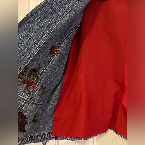 Vintage Embroidered Jean Jacket Mirasol Size XL Rose Floral Soft Stretch Denim - Picture 2 of 9